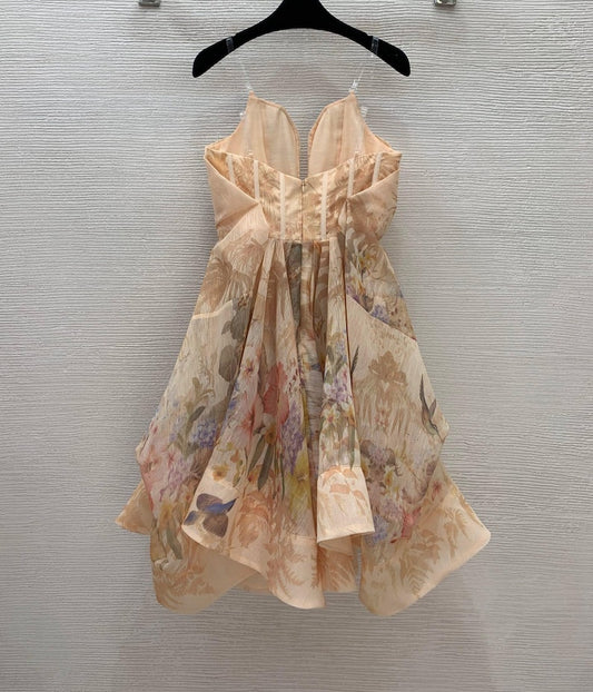 High-end Custom Layered Flowers Dress, Strapless Tube Top Ruffle Cocktail Dress, Puffy Dress, Romantic Evening & Party Dress