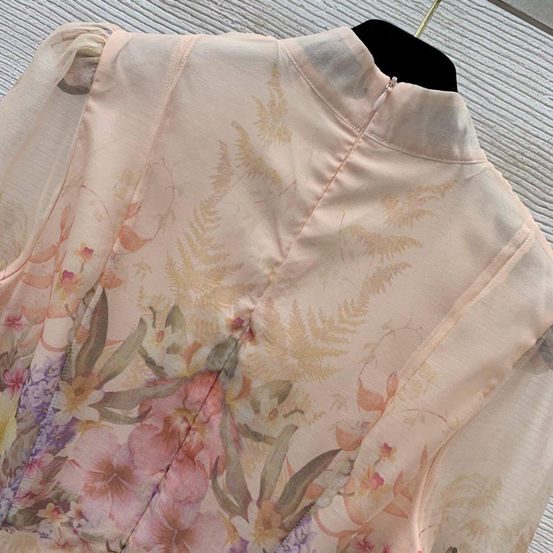 Custom Floral Print Ruffles Dress, Loose Patchwork Flare Sleeve, Beach Dress, Elegant Dress for Women, Party Dress, With Belt