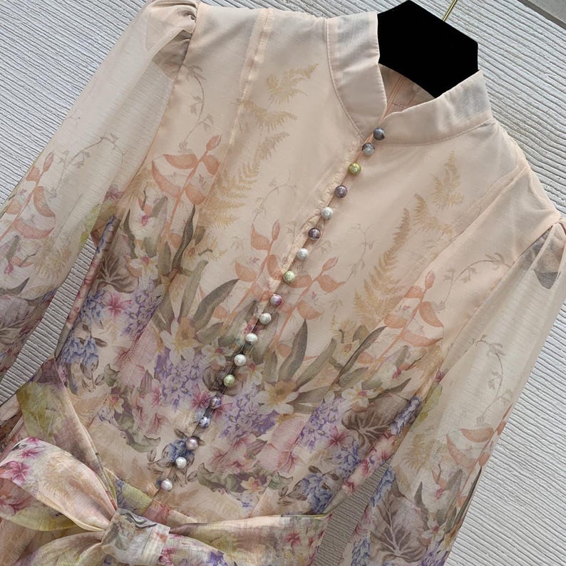 Custom Floral Print Ruffles Dress, Loose Patchwork Flare Sleeve, Beach Dress, Elegant Dress for Women, Party Dress, With Belt