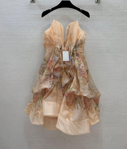 High-end Custom Layered Flowers Dress, Strapless Tube Top Ruffle Cocktail Dress, Puffy Dress, Romantic Evening & Party Dress