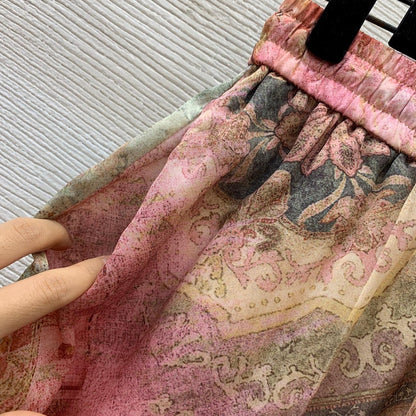 Custom Silk Print Two-piece Set, Loose Evening Party Suits,Long Sleeve Top Pants Set, Trousers Set