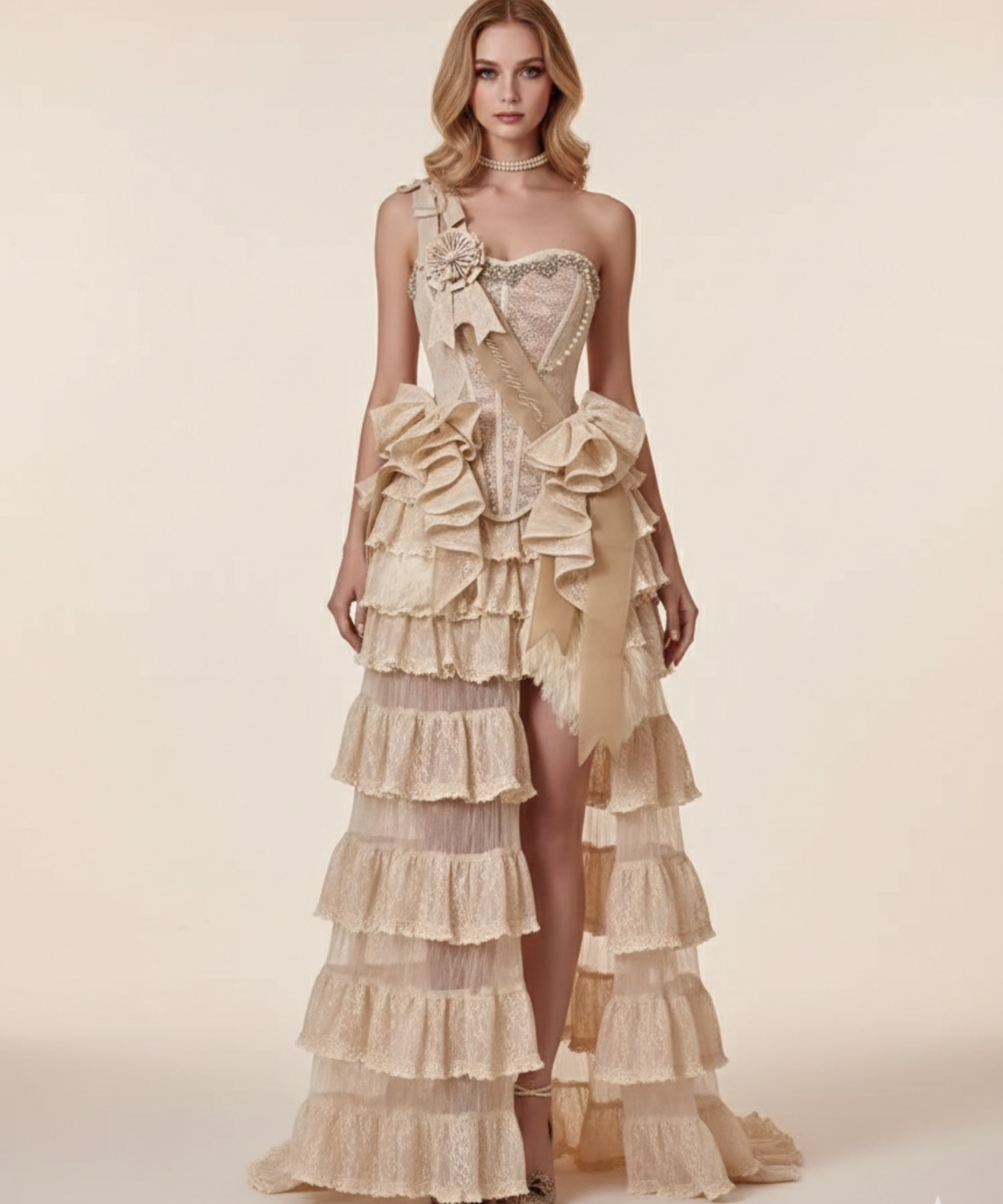 Radiant Couture | Tiered Lace One-Shoulder Bridal Gown | Luxury Bridal Wear