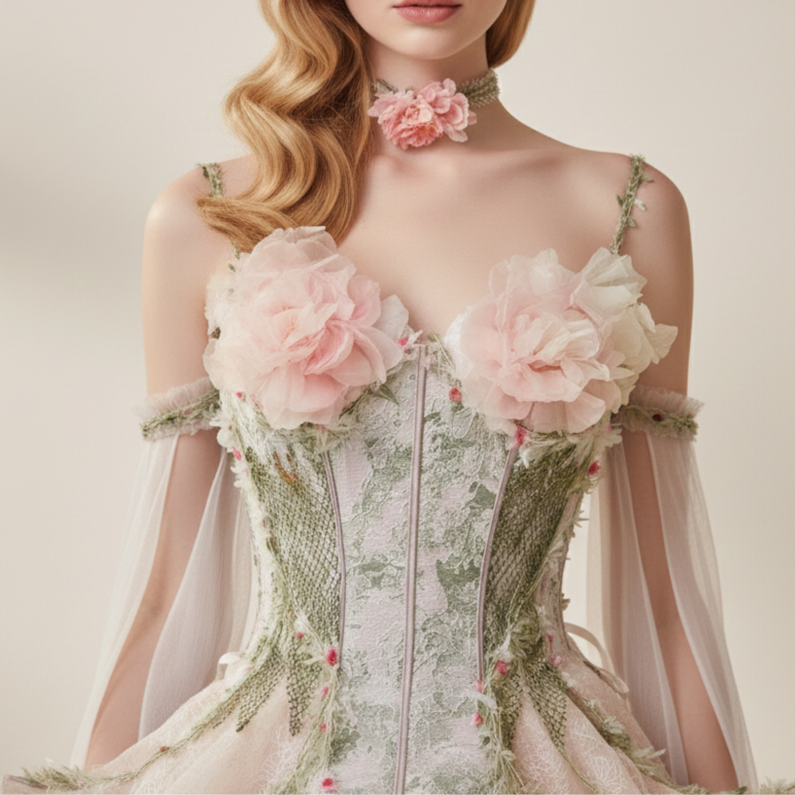 Woman wearing a floral dress with a soft background